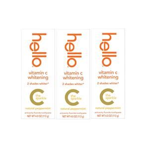 3 Pack HELLO Vitamin C Whitening Toothpaste Natural Peppermint 4oz each